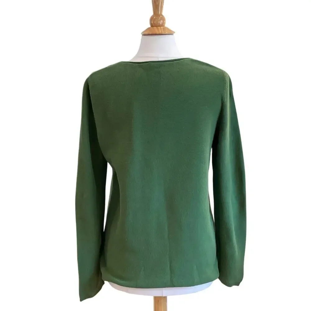Talbots Dark Green Long Sleeve V-Neck Sweater, Cotton, Size M